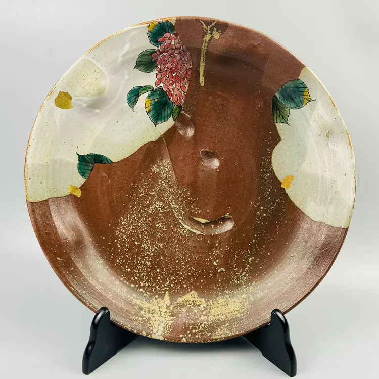 日本回流九谷烧九谷美山作中号看盘客厅玄关看盘工艺品