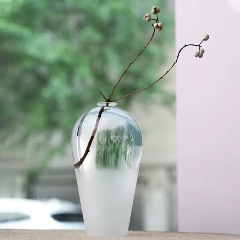 磨砂装饰玻璃花瓶透明花器简约中式梅瓶插花器皿日式网红