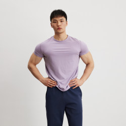 Afterglow Ice-Feel Fabric Round Neck Short-Sleeve Spring/Summer Basic T-Shirt with Cuffed Sleeves and Regular Shoulders for Commuting