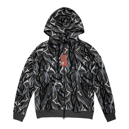 Men's Ethnic Graphic Cardigan Hoodie – Japanese Art Print, Full Zip, Long Sleeve, With Pockets