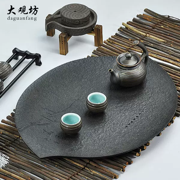 天然烏金石茶盤手工雕刻創意排水式石茶盤石頭茶盤-Taobao