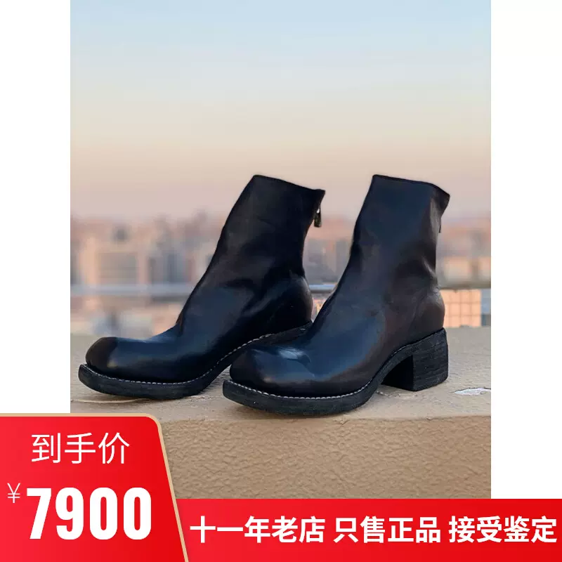 现货Guidi 9086 新款马皮后拉链短筒方头短靴-Taobao