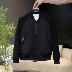 
Winter rhombus checkered polar fleece baseball collar jacket, cotton jacket, men's fashionable and versatile cotton warm casual jacket