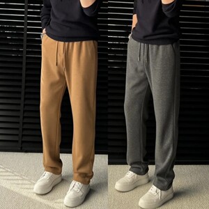 
Autumn and winter high-end cloud-soft-feel acetate cashmere thickened knitted casual pants for men, simple solid color straight trousers