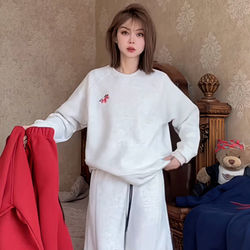 New Autumn and Winter Fleece Sweatshirt for Women 2025 Korean Style Loose Lazy Style Round Neck Long Sleeve Cartoon Print Thickened Top
