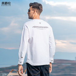 Yingjuelun 270g Heavy Cotton Men's Long-Sleeved T-Shirt 2025 New Trendy Brand Letter Print Loose T-Shirt