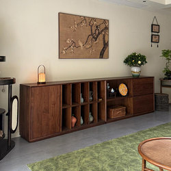 Song-Style Aesthetic Solid Wood Bookcase, Floor-Standing Cabinet for Living Room, Multifunctional Storage Cabinet for Small Apartments, Display Cabinet