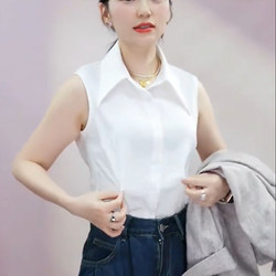 Light Luxury Sleeveless Anti-Wrinkle White Shirt for Women, Simple Inner Layering Shirt, Spring/Summer 2026 Base Shirt, Layered Collar Top