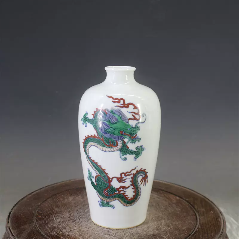 清雍正鬥彩龍紋梅瓶手繪古瓷器擺件古董古玩明清老瓷器收藏真品-Taobao