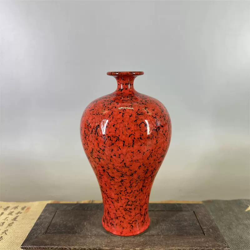 コレクター買取品 中国美術 黄釉牡丹文瓶 乾瓦窯 鶴首花瓶 花器