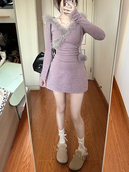 Micro Fat MM French pure desire stitching knitted dress
