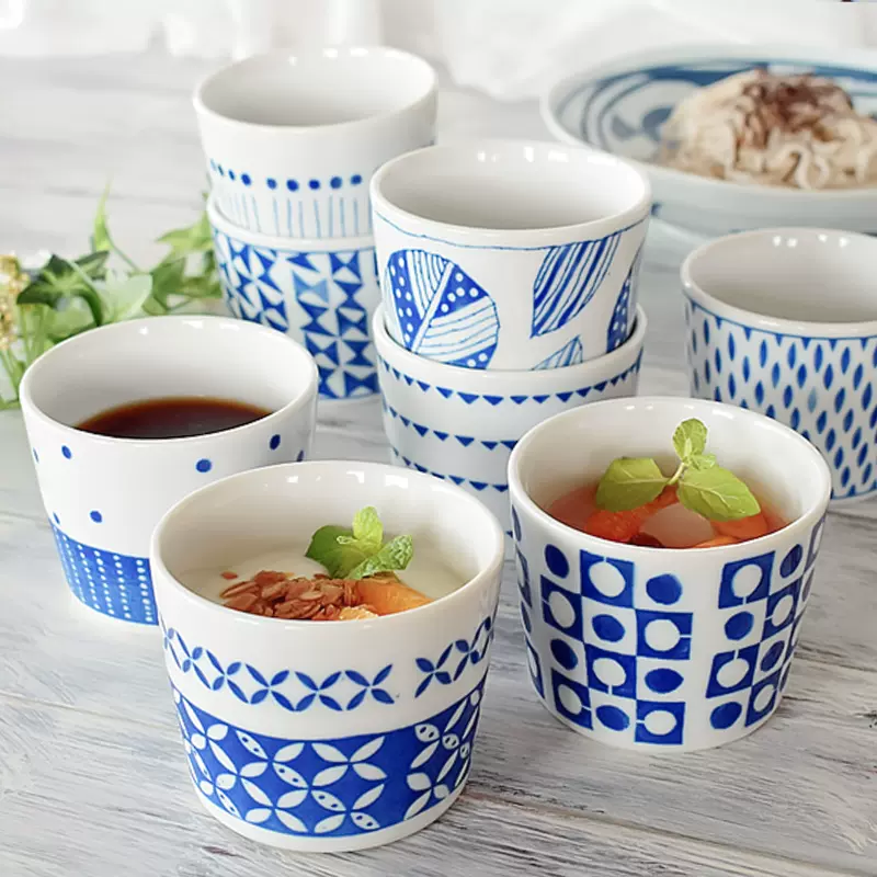 日本美浓烧苍之器苍十草复古陶瓷日式煎茶杯手握荞麦猪口杯汤杯-Taobao