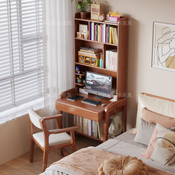 Solid Wood Desk and Bookshelf Integrated Middle and High School Student Study Table Small Apartment Bedroom Bedside Small Computer Table Home