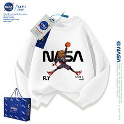 Nasa Co-Branded Boys' Sweatshirt, Spring, Autumn and Winter 2025 New Style, Children's Top, Round Neck, Autumn Wear, for Older Children, Parent-Child Outfit