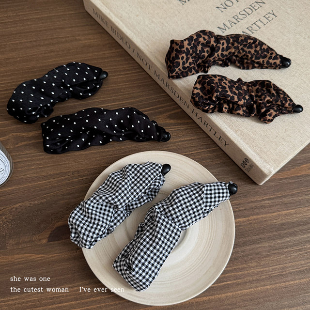 Retro leopard print polka dot pleated banana clip vertical clip female high-end 2025 new style half-tied hairpin headwear on the back of the head