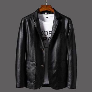 Suit leather men's business leisure middle -aged locomotive handsome sheep leather jacket leather jacket thin trend standing collar
