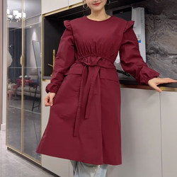 New Cute Water-Resistant Home-Use Waist-Cinching Long-Sleeve Apron for Kitchen Cooking, Baking, Flower Shop, Nail Salon, Women's Workwear