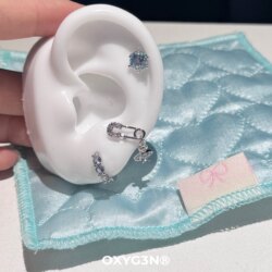 Oxyg3N | Pink and Blue Cp Saturn Paperclip Earrings, Super Sweet and Versatile, Exquisite Titanium Steel Ear Studs, Non-Removable, Hypoallergenic.