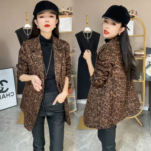 Maillard deerskin velvet blazer for women 2024 European popular style super fashionable casual leopard print suit cardigan outer wear