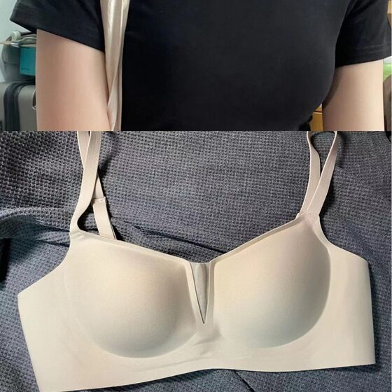 
Hepburn's niche underwear for women with large breasts and small breasts, gathered, seamless, thin, small square collar, sexy girl, no steel ring bra