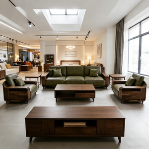 
North American black walnut solid wood straight sofa living room villa modern minimalist office Song style aesthetic leather furniture