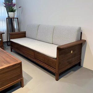 
New Chinese style North American black walnut sofa solid wood Zen home living room fabric combination office soft furnishing furniture