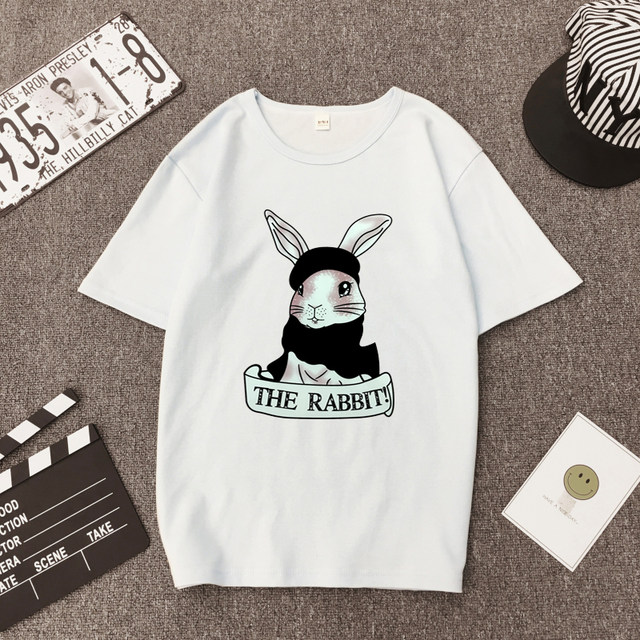 Summer new Korean cartoon rabbit print pattern short-sleeved T-shirt ...