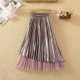 Spring and autumn Korean version of high waist is thin and sweet, sweet net gauze, golden velvet skirt in the long fairy skirt in the middle of the golden velvet skirt