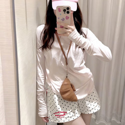 Pure Cotton White Polka Dot Casual Shorts for Women, Summer Loose High-Waisted Straight-Leg Sports Outerwear A-Line Wide-Leg Hot Pants
