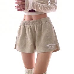 American-Style White and Gray Letter Embroidered Sports Shorts for Women, Summer High-Waisted, Loose, Versatile, Petite Casual Wide-Leg Hot Pants