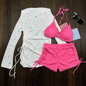 
New Ins Bikini Split Swimsuit Women's Micro-Transparent Long Sleeve Shirt Cute Slim Female Beach Vacation Swimsuit