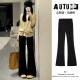 Large size narrow suit pants for women in autumn and winter new style fat mm pear figure plus velvet wide-leg straight micro-flare horseshoe pants