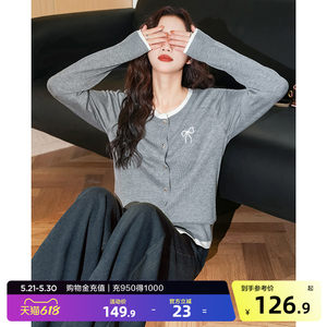 
Tangshi Spring and Autumn New Women's Sweater Gray Fake Two-piece Round Neck Casual Versatile Lazy Style Women's Sweater