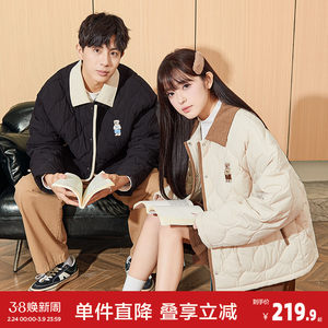 
Tang Shidong New Couple Cotton Clothes Men's Lapel Trendy Embroidery Casual Lightweight Short Cotton Clothes Women's Jackets