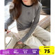 Yoe bow contrast color round neck casual long-sleeved T-shirt women's base shirt spring new slim gray top for women