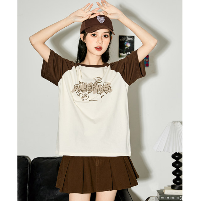 Tang Lion's 24 -year summer new top female funny animal graffiti loose and inserted shoulder sleeve short -sleeved T -shirt sz
