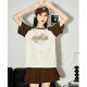 Tang Lion's 24 -year summer new top female funny animal graffiti loose and inserted shoulder sleeve short -sleeved T -shirt sz
