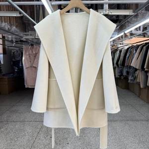 
M-home hooded double-sided wool coat for women short 25 autumn and winter new loose simple lace-up woolen