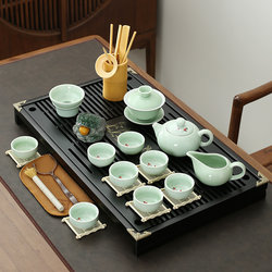 Ice Crack Tea Set Complete Set Ceramic Glass Household Simple Solid Wood Tea Tray Tea Pot Office Tea Making Automatic