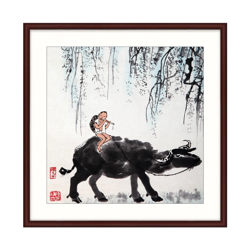 李可染牧牛图国画新中式玄关装饰画水墨山水画客厅书房餐厅挂画