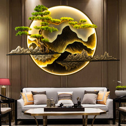 New Chinese-Style Entrance Sofa Background Wall Modern Decorative Painting with Lights, Three-Dimensional Welcoming Pine Hanging Decoration, Tea Room Clubhouse Mural