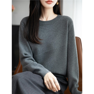 
No pilling 100% pure cotton gray sweater for women with autumn and winter 2025 new thickened cotton knitted base shirt