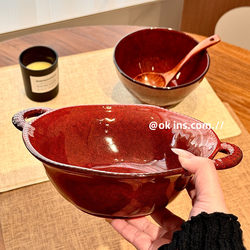 Japanese-Style Ceramic Double-Handle Noodle Bowl, Household Snail Noodle Bowl, 2025 New Tableware, High-Value Soup Bowl, Ramen Bowl