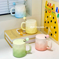 ins Feng Ceramic Mug with Lid and Spoon, High-Value Couple's Cup, Water Cup, Office Coffee Cup, Milk Cup