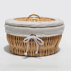 Rattan Steamed Bun Basket with Lid, Wicker Bread Basket for Home and Restaurant, Round Basket for Storing Buns, Kitchen Woven Storage Basket