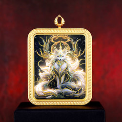 Qingqiu Nine-Tailed Fox Thangka Pendant Gilded Love and Career Necklace Year of the Horse Peaceful Spirit Fox New Year Gift for Girlfriend