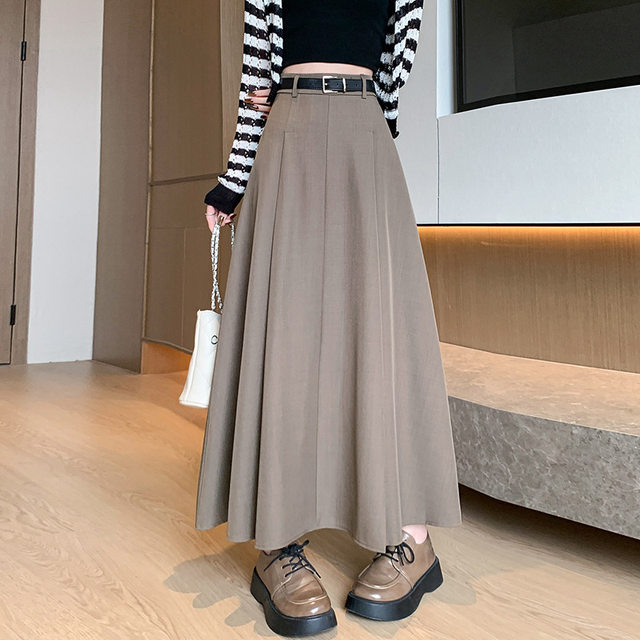 Boxer skirt female autumn and winter new pleated skirt suit thick sweet style skirt high waist thin A -line long skirt
