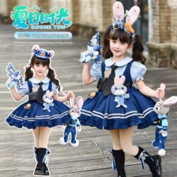 Girls' Rabbit Police Officer Lolita Dress Children's Summer Dress 2026 New Baby Girl Birthday Princess Dress
