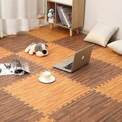 60-Piece Interlocking Floor Mats, Foam Mats, Wood Grain Floor Puzzle, Plastic Carpet, Full Coverage Bedroom Mats, Children's Non-Slip Mats
