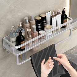 Space Aluminum Bathroom Rack Without Punching Bathroom Sink Cosmetics Toilet Shelf Wall Hanging Matte Silver